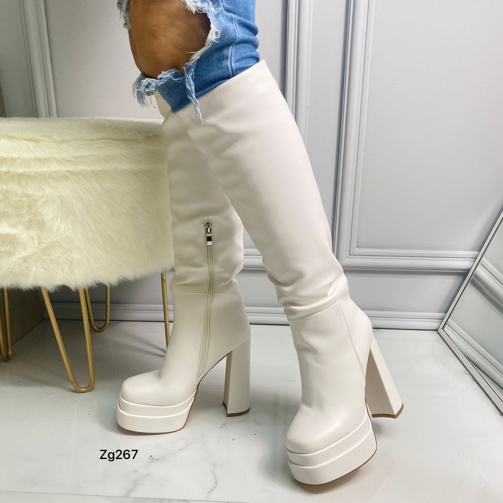 Bota caña alta blanco plataforma 5cm tacon 14cm K2934 C-22